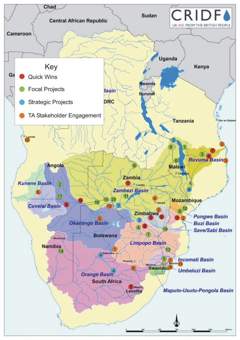 Map of SADC river basins and CRIDF projects | CRIDF RC